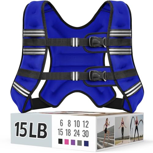Zeerun Weighted Vest for Women & Men with Reflective Stripe and Adjustable Buckle, Comfortable & Durable Rucking Vest for Walking, Running & Strength Training, 15LBS-Blue - Image 1