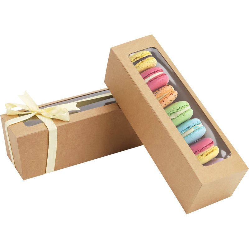 NPLUX NPLUX 25 Pack Macaron Boxes for 57 Macarons Strawberry Boxes Macaron Container Packaging Boxes with Ribbon for Candy Sweet Gift Giving Brown 