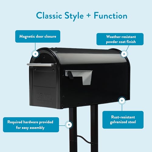 Architectural Mailboxes Franklin™ Weather-Resistant Steel Metal Mail Box for Outside with Post, Black, Medium Curbside Mailbox, USPS Approved for Residential Delivery - Image 5
