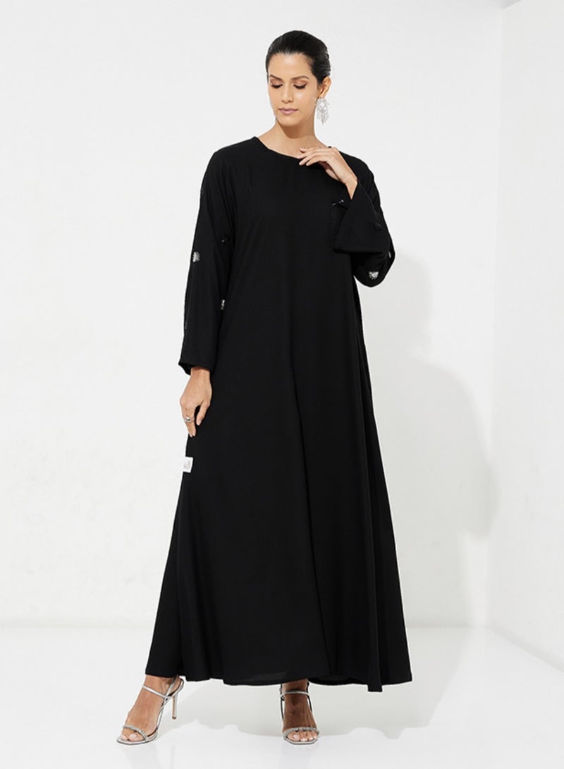 Rosette Abaya Wide Black Dress  - Image 1
