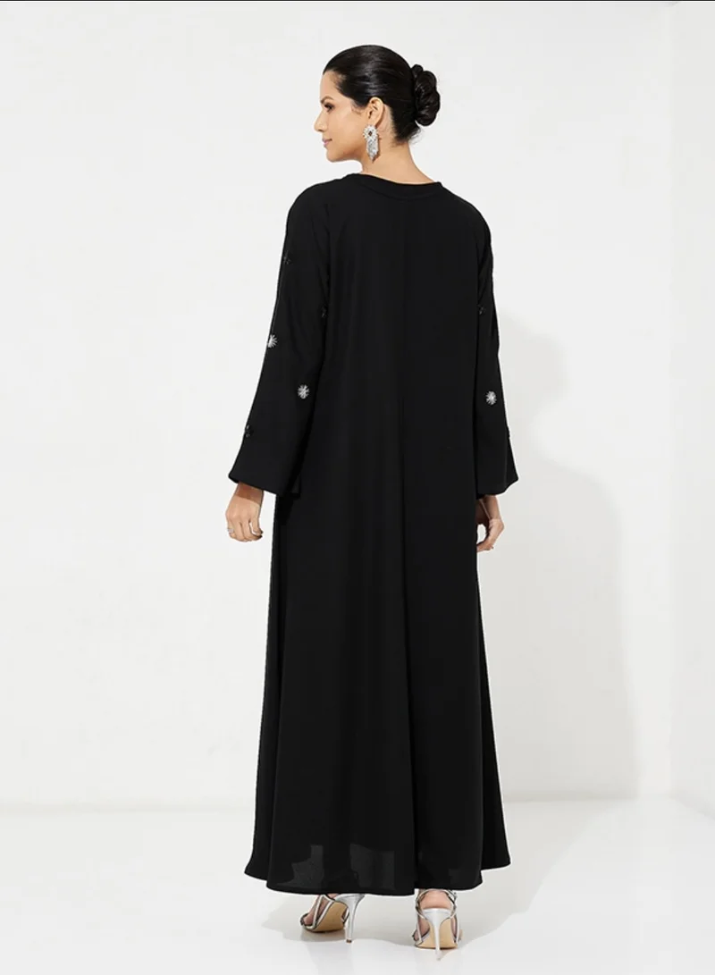 Rosette Abaya Wide Black Dress