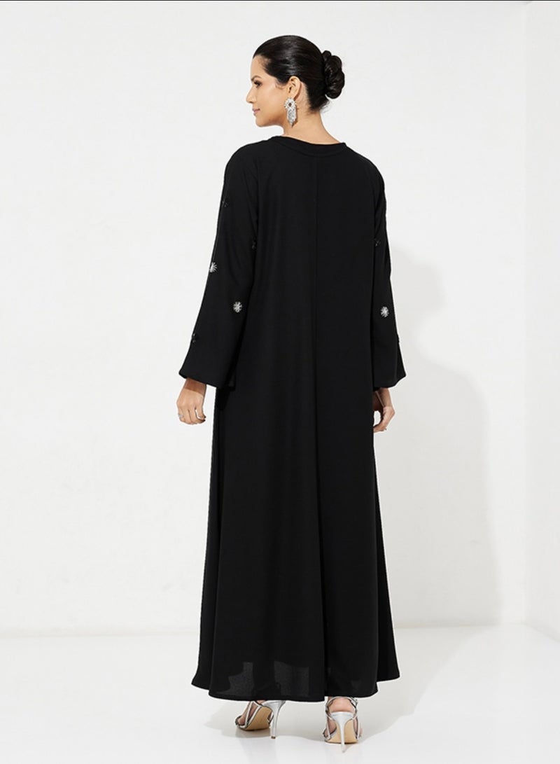Rosette Abaya Wide Black Dress  - Image 3
