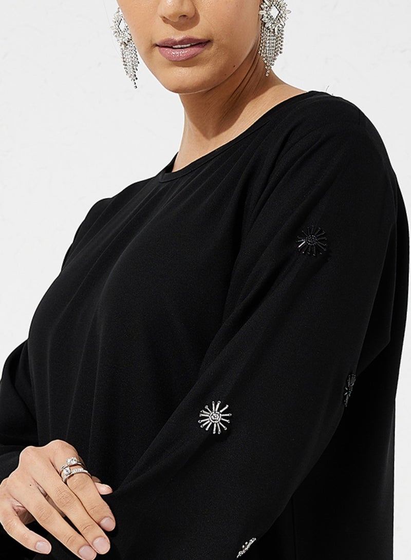 Rosette Abaya Wide Black Dress  - Image 2