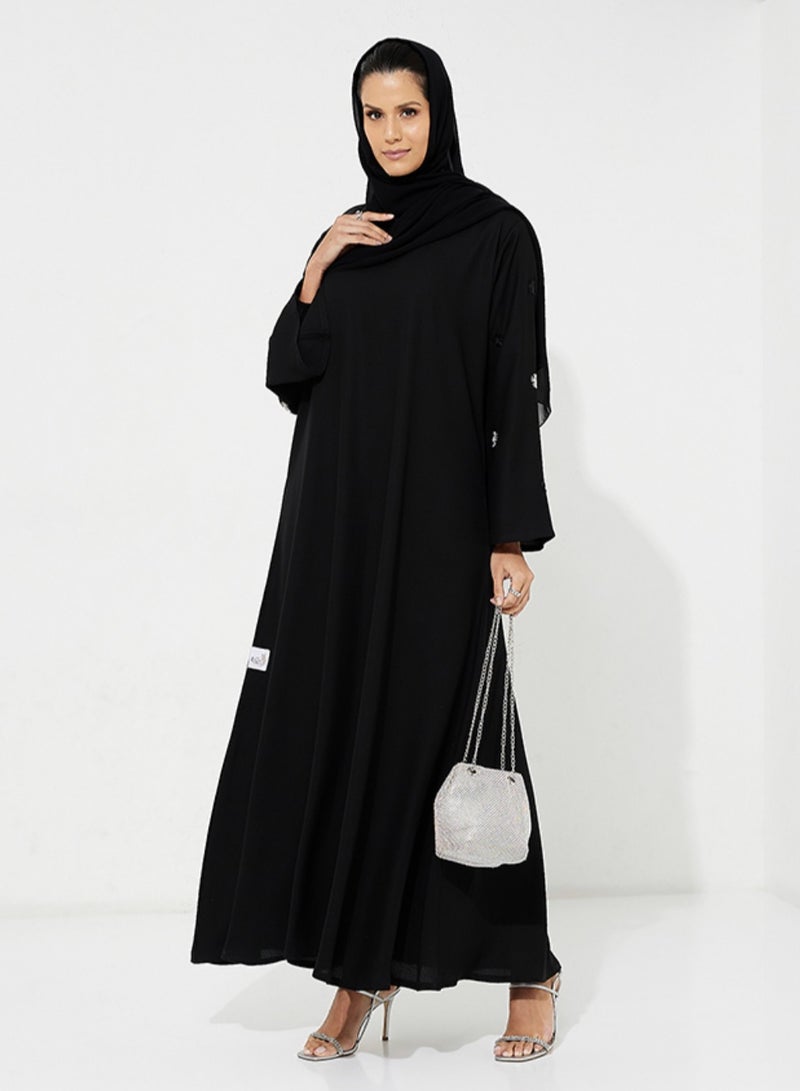 Rosette Abaya Wide Black Dress  - Image 4