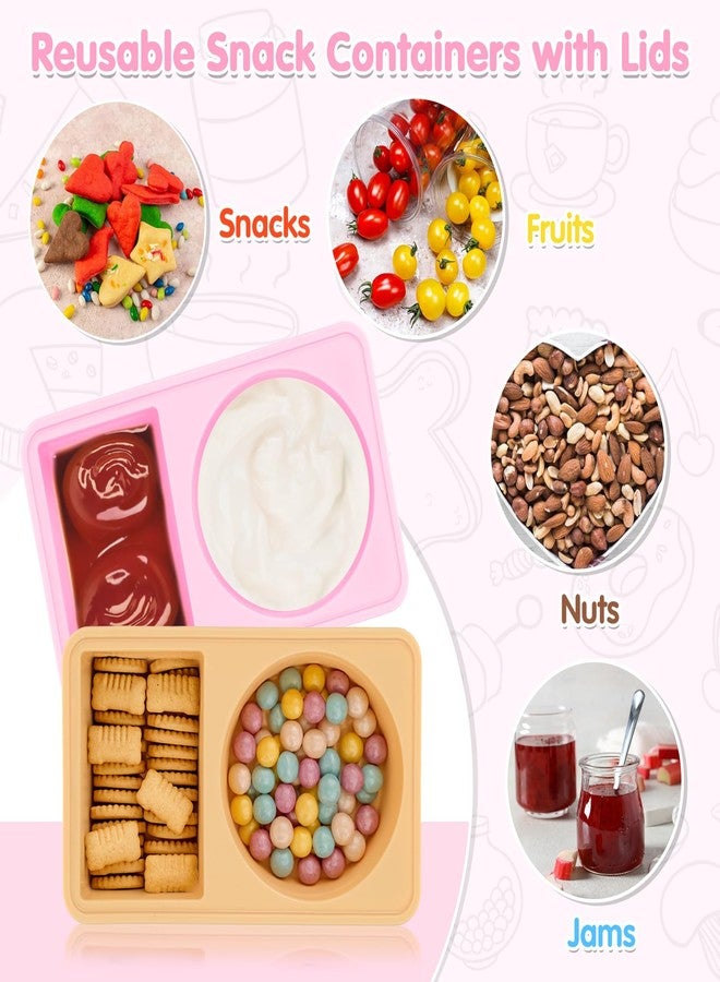 AGIFTMIND 2 PCS Silicone Snack Containers with Lids, Reusable Snack Containers Lunch Box with Double Compartment for Fruits Jams Condiments (Khaki&Pink, 2Pcs) - Image 4