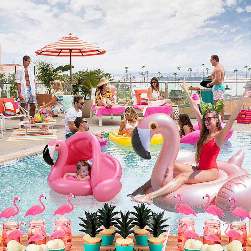 iefoah Baby Pool Float With Canopy Flamingo Inflatable Swimming Ring Infant Pool Floaties Sunshade Toys For Baby Girls Boys Toddlers Pink - Image 3