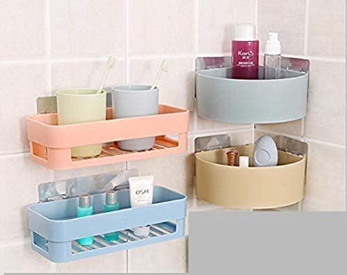 Medigo Wall Shelves Kitchen Bathroom Shelf SelfAdhesive Sticker Hooks Multipurpose Wall Holder Bathroom Storage Rack Box Strong Shower Rack Shelf 2 Bathroom Shelf 2 Corner Shelf - Image 1