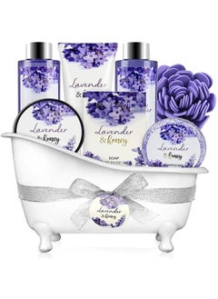 BODY & EARTH Gift Basket for Women - Gift Set for Women, Body & Earth Women Bath Set 8 Pcs Lavender&Honey Scent with Bubble Bath, Shower Gel, Body Lotion, Bath Salt, Birthday Gifts for dad,Mom,Father's Day Gifts  - Image 1