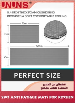 UNUNS Kitchen Mats,2 PCS Waterproof Non-slip Anti Fatigue Mats Cushioned For Kitchen Floor,Ergonomic Comfort Standing Runner Rug Floor Mat Set For Home Office Laundry Room,8mm Thick,45x75cm,45x120cm,Grey  - Image 2