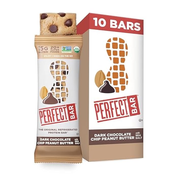 Perfect Bar, Dark Chocolate Chip Peanut Butter Protein Bar, High Protein, Organic, Gluten Free, Soy Free, Non GMO, No Sugar Alcohols, 2.3 Ounce Bar, 10 Count - Image 1
