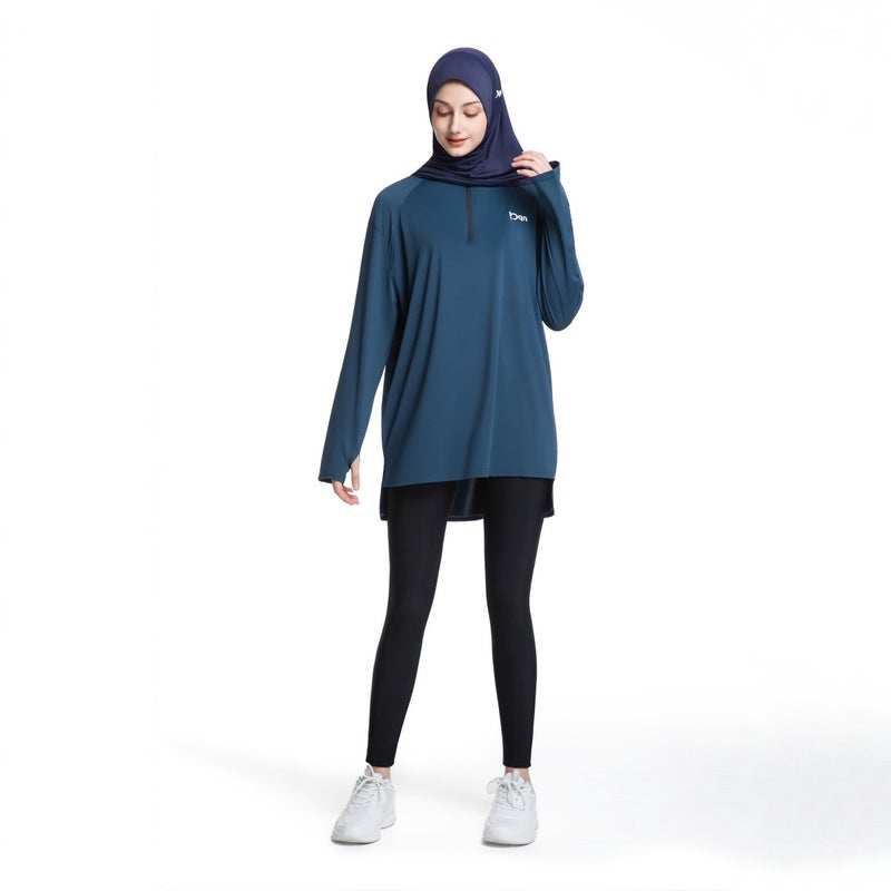 قميص رياضي نسائي سريع الجفاف بنصف سحاب بأكمام طويلة Y031 - Image 3