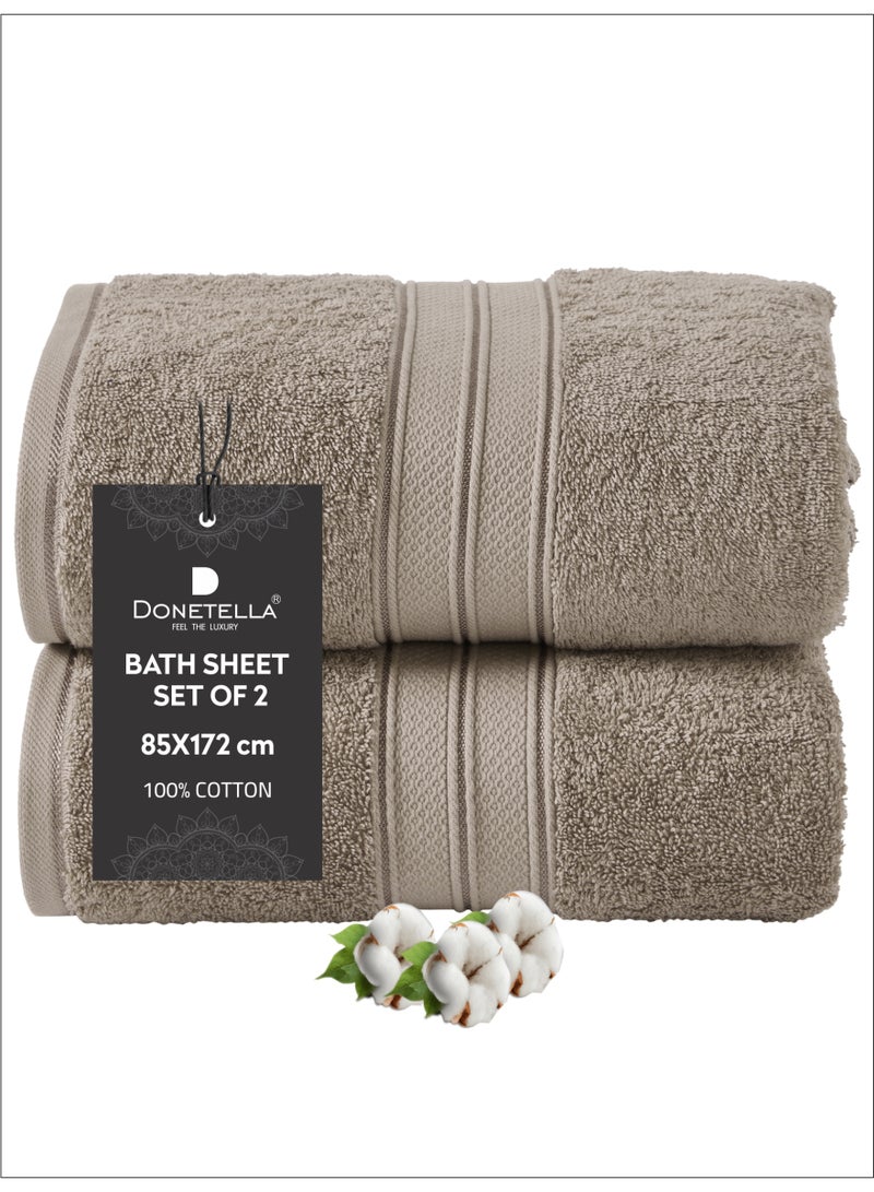 Donetella Premium 100 % Combed Cotton 2-Pcs Bath Sheet Set (85 X 172 CM) 600 GSM Large Towel, Highly Absorbent, Quick Dry,Best Towel for Bathroom, Spa And Hotel,White - Image 1