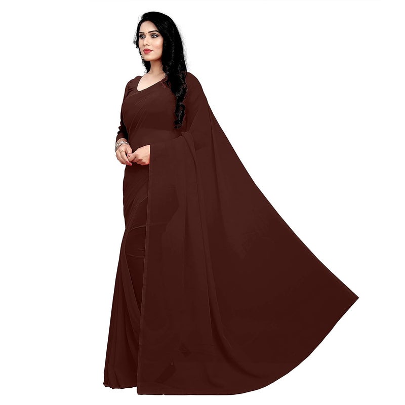 Sidhidata ساري جورجيت قهوة للنساء من سيديداتا مع بلوزة - Image 2