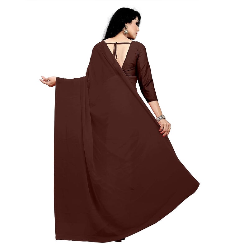 Sidhidata ساري جورجيت قهوة للنساء من سيديداتا مع بلوزة - Image 3