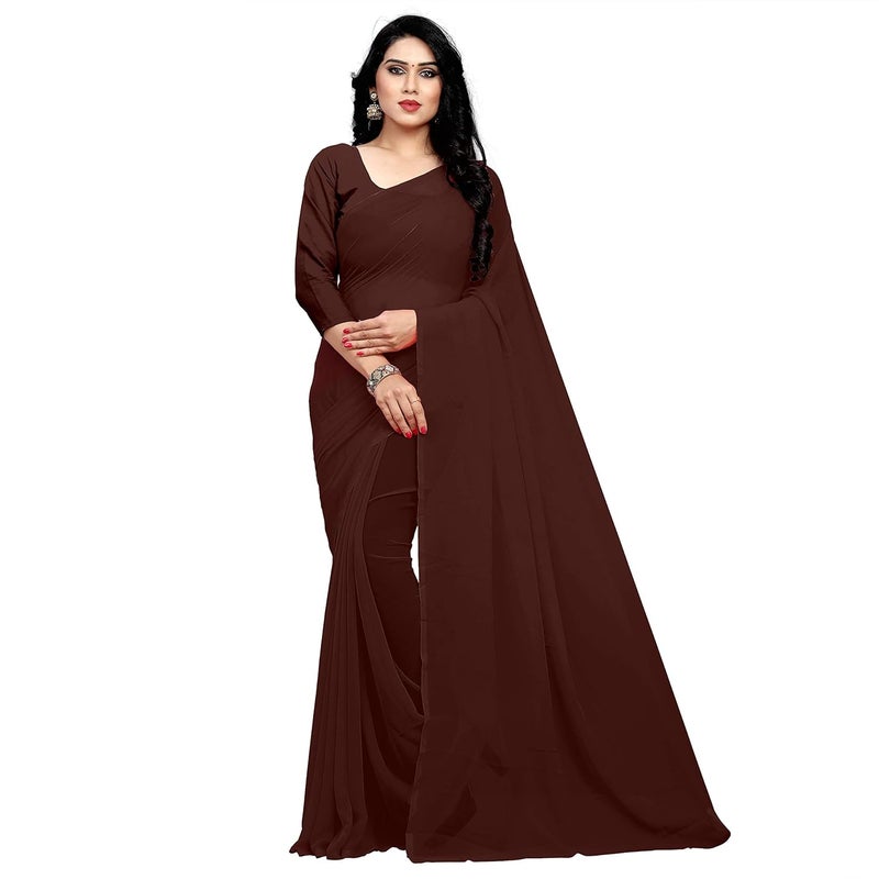 Sidhidata ساري جورجيت قهوة للنساء من سيديداتا مع بلوزة - Image 1