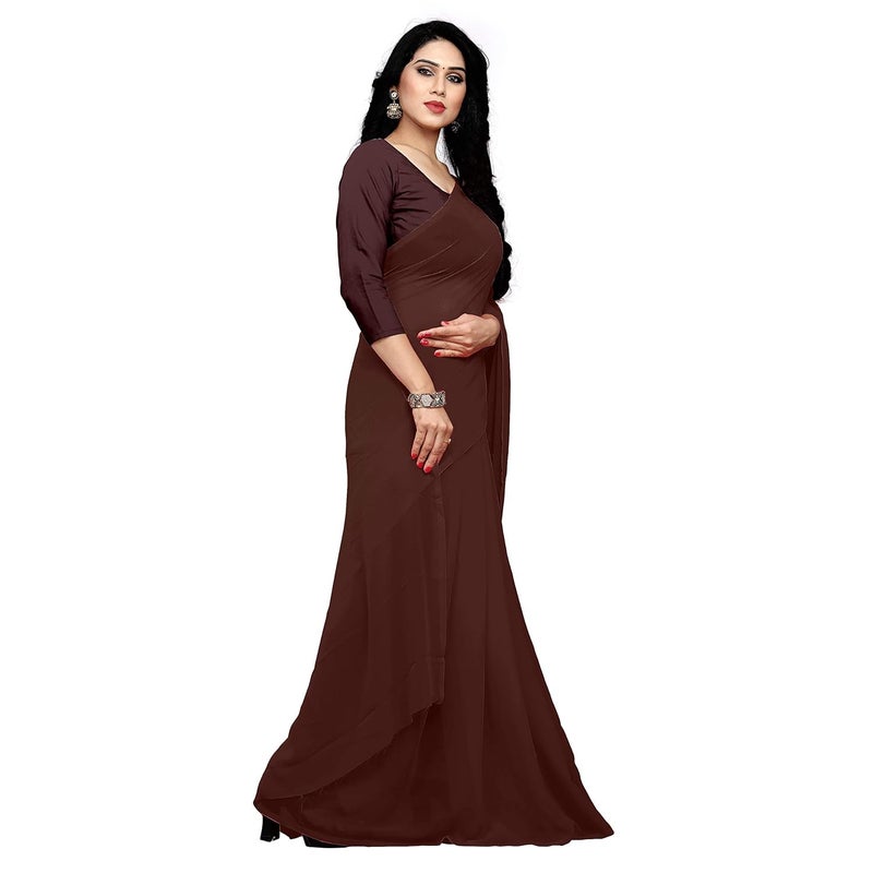 Sidhidata ساري جورجيت قهوة للنساء من سيديداتا مع بلوزة - Image 4