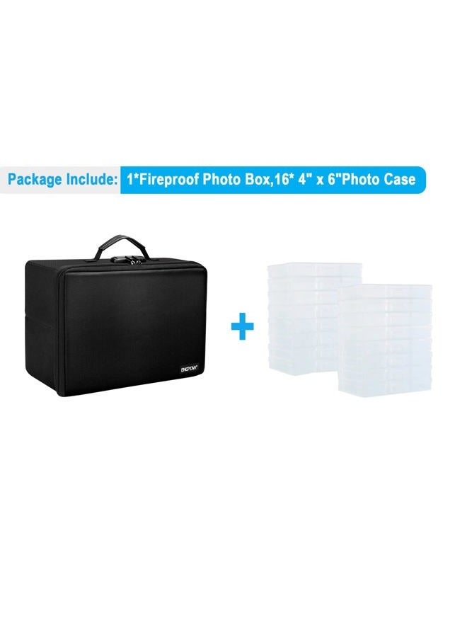 ENGPOW Fireproof Photo Storage Box with 16 Inner 4" x 6" Photo Case(Clear),Photo Box Organizer with Lock,Collapsible Portable Photo Storage Containers with Handle for Photos,Picture,Valuables - Image 2