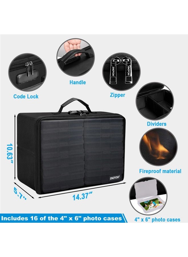 ENGPOW Fireproof Photo Storage Box with 16 Inner 4" x 6" Photo Case(Clear),Photo Box Organizer with Lock,Collapsible Portable Photo Storage Containers with Handle for Photos,Picture,Valuables - Image 4