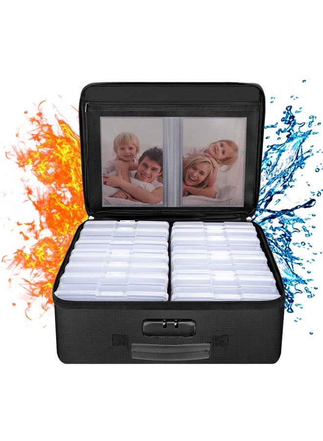ENGPOW Fireproof Photo Storage Box with 16 Inner 4" x 6" Photo Case(Clear),Photo Box Organizer with Lock,Collapsible Portable Photo Storage Containers with Handle for Photos,Picture,Valuables - Image 1