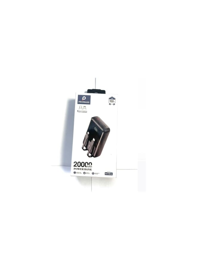 PROMASS 20000mAh Power Bank with Integrated Cables - Black
