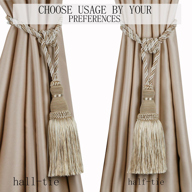 BEL AVENIR 2 Pack Curtain Tiebacks Tassel Drapery Tie-Backs Rope Handmade Holdbacks Home Office Hotel Decorative (Mix Beige, 2 Pack) - Image 3