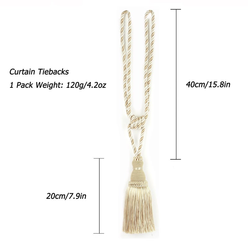 BEL AVENIR 2 Pack Curtain Tiebacks Tassel Drapery Tie-Backs Rope Handmade Holdbacks Home Office Hotel Decorative (Mix Beige, 2 Pack) - Image 5