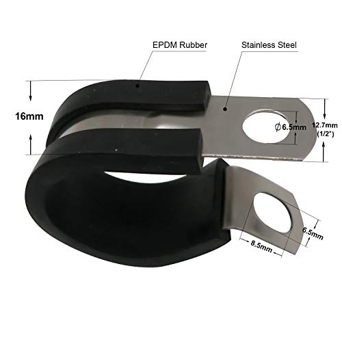 ROADFORMER 1/4" Cable Clamp Stainless Steel Rubber Cushioned Insulated Metal Clamp, Tube Holder for Tube, Pipe or Wire Cord Installation (12 Pack) - Image 2