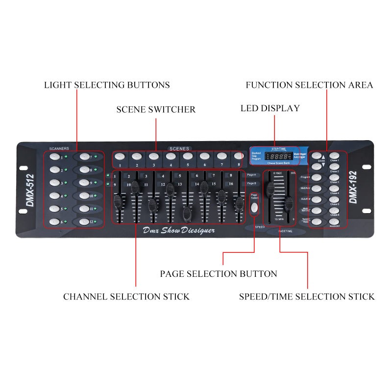 MADOWL DMX Controller, DMX Console,192CH Dmx512 Console, with 2m/6.6 ft DMX Signal Cable, Controller Panel Use for Editing Program of Stage Lighting Runing - Image 4