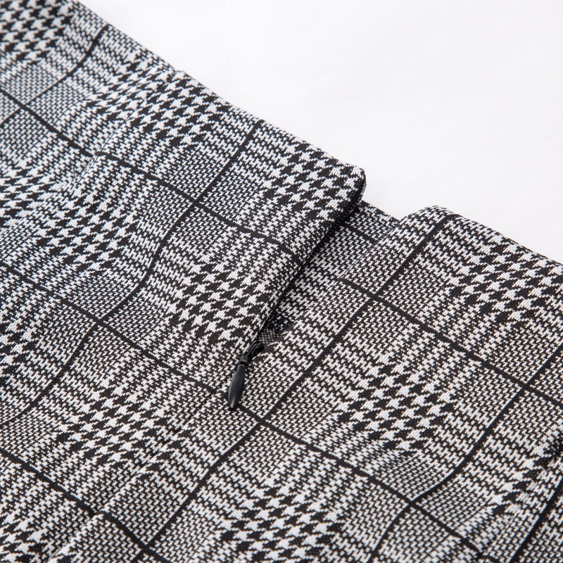 Kate Kasin Womens Knee Length Elastic Waist Stretchy Bodycon Plaid Business Pencil Skirt - Image 4