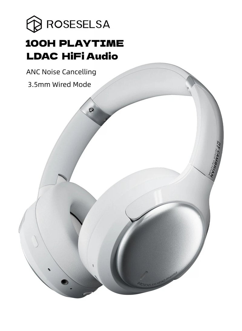 ROSESELSA Cambrian Wireless ANC Over-Ear Headphones, LDAC Hi-Res Audio, 100H Playtime, Bluetooth 5.3, 3.5mm Wired Mode, Low Latency Gaming Headset with Mic - Image 1