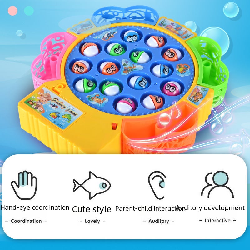 Cross-border electric music rotating fishing plate suit baby toys boys and girls children fishing toys wholesale(Electric fishing 45 fish [English packaging]]) - Image 2