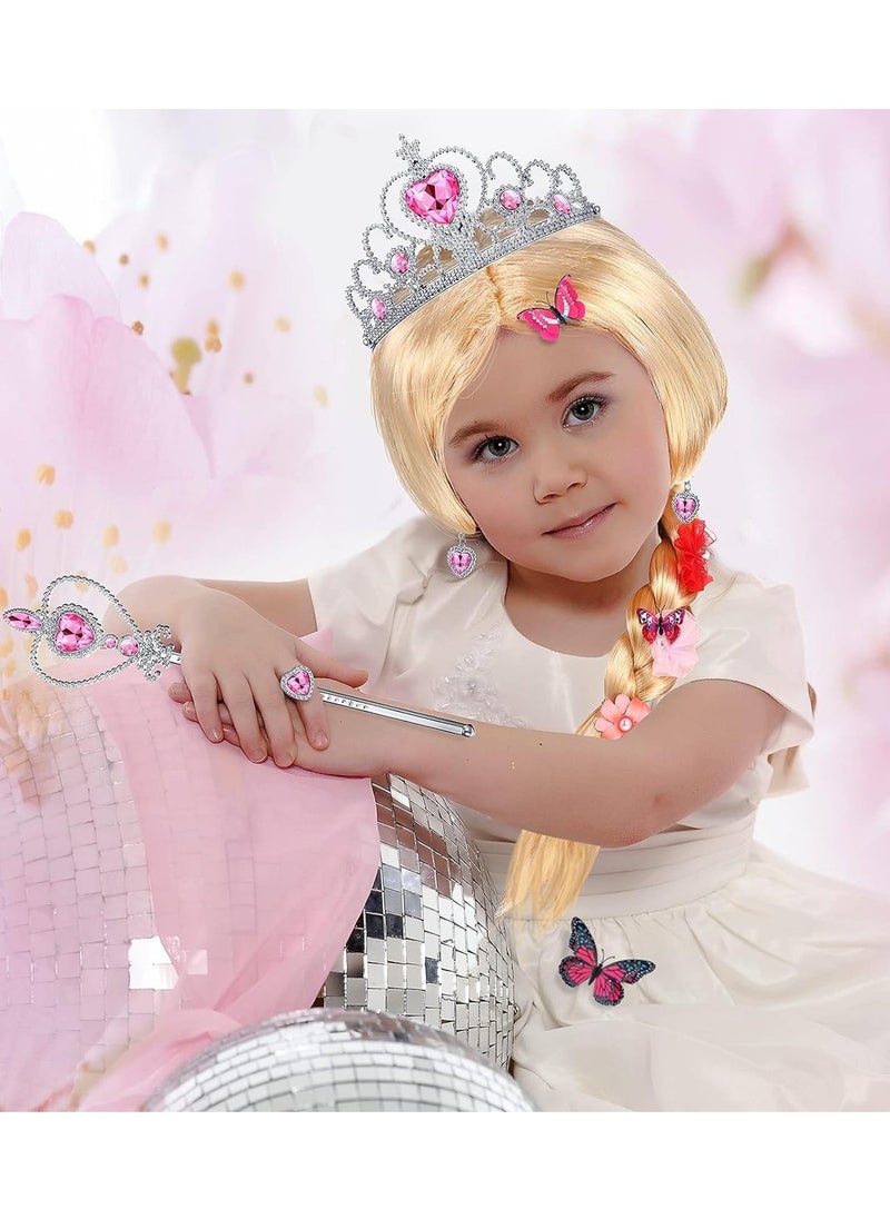 Princess Dress-Up Wig with Butterfly Pin Princess Dress-Up Accessories Include Gloves Tiara Crown Wand Necklaces Rings Earrings for Party Favors Birthday Pretend Play  - Image 5