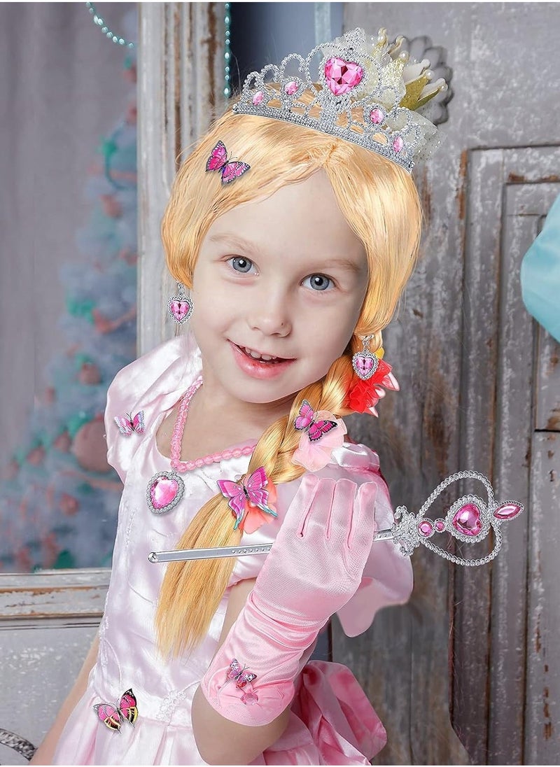 Princess Dress-Up Wig with Butterfly Pin Princess Dress-Up Accessories Include Gloves Tiara Crown Wand Necklaces Rings Earrings for Party Favors Birthday Pretend Play  - Image 3