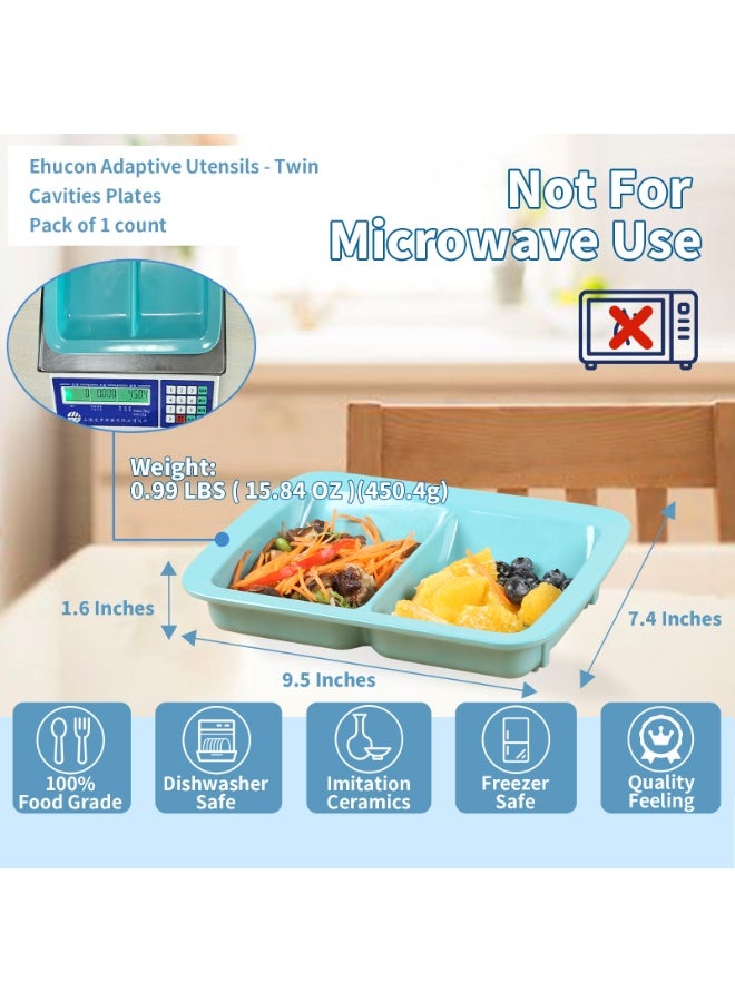 Ehucon Adaptive Utensils Weighted Plate,2 Section Divided Spill-proof Plates with Extra Wall for Elderly,Non-slip Disabled Products for Handicapped to Self-feeding-Pack of 1 - Image 2