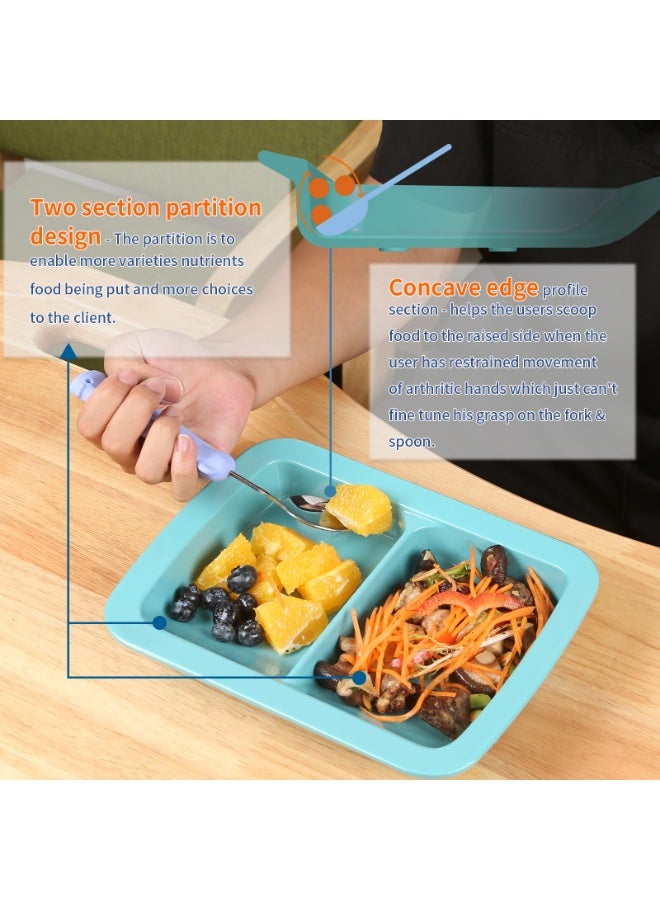 Ehucon Adaptive Utensils Weighted Plate,2 Section Divided Spill-proof Plates with Extra Wall for Elderly,Non-slip Disabled Products for Handicapped to Self-feeding-Pack of 1 - Image 4