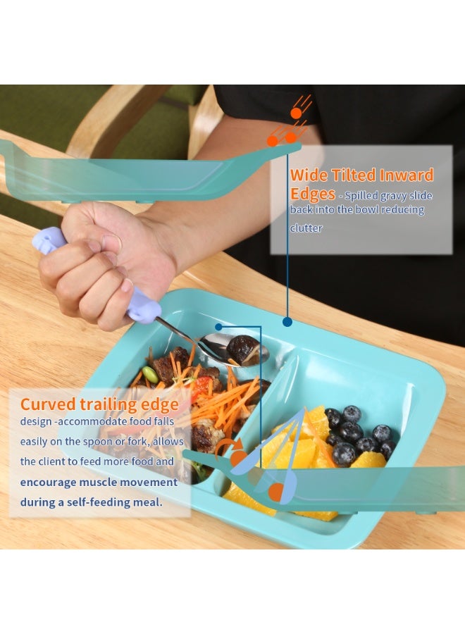 Ehucon Adaptive Utensils Weighted Plate,2 Section Divided Spill-proof Plates with Extra Wall for Elderly,Non-slip Disabled Products for Handicapped to Self-feeding-Pack of 1 - Image 5