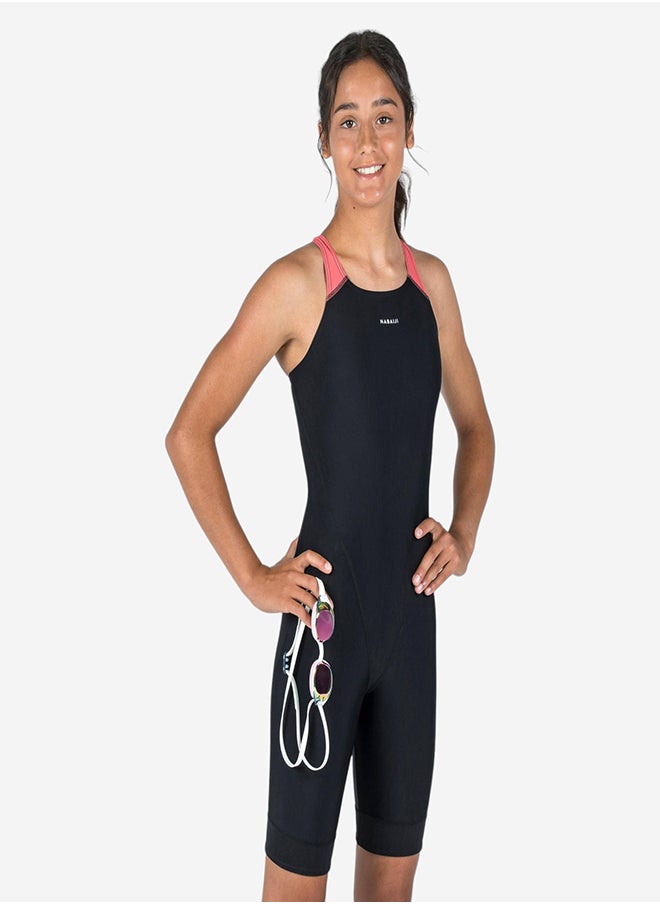 NABAIJI NABAIJI by DECATHLON, Girls' One-Piece Swimsuit Shorty Kamyleon Comfortable & Quick-Dry Black  - Image 1