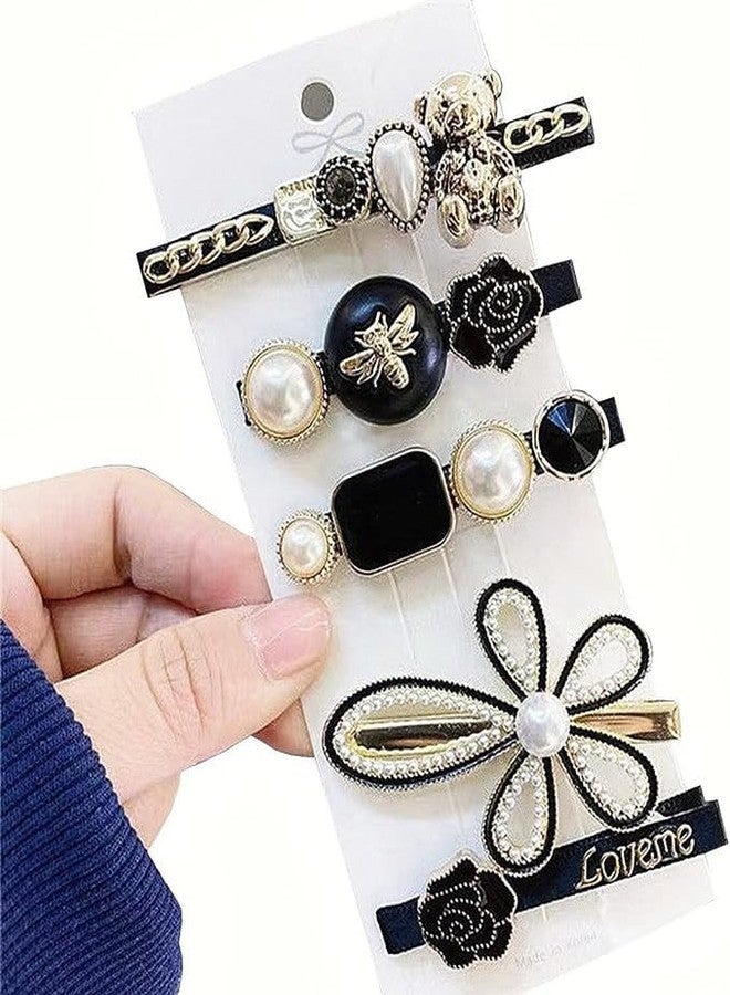 FALONG Black and Gold New Pearls and Acrylic Resin Hair Clips Stylish Hair Accessories Marble Alligator Babby Pins Hair Barrettes Crystal Elegant Clips for Gifts for Women Girls Ladies - Image 4