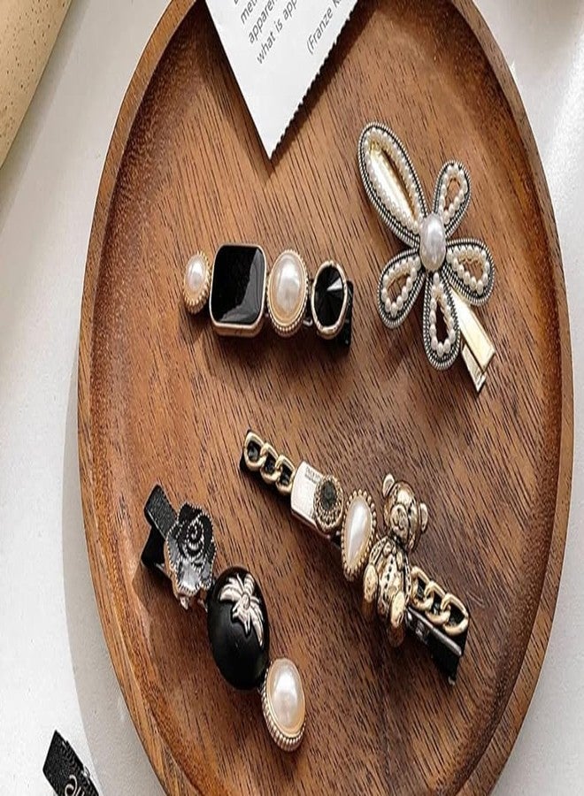 FALONG Black and Gold New Pearls and Acrylic Resin Hair Clips Stylish Hair Accessories Marble Alligator Babby Pins Hair Barrettes Crystal Elegant Clips for Gifts for Women Girls Ladies - Image 3
