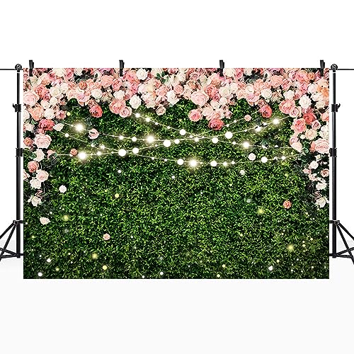 Riyidecor Flower Wall Backdrop 7Wx5H Feet Polyester Fabric Pink Rose Floral Blossom Green Leaves Plant Spring Nature Birthday Women Girls Photography Background Wedding Photo Studio Shoot - Image 2