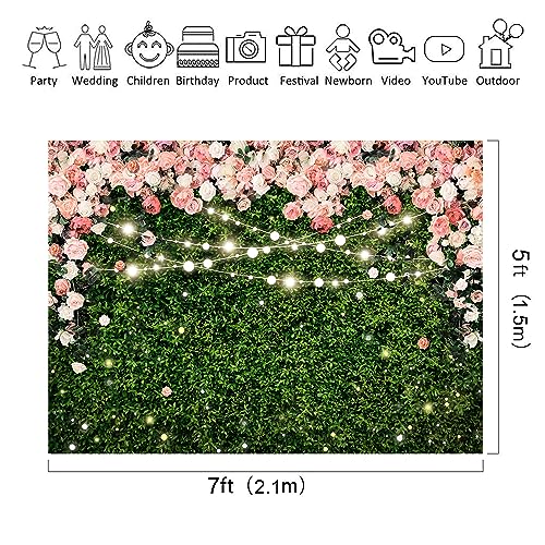 Riyidecor Flower Wall Backdrop 7Wx5H Feet Polyester Fabric Pink Rose Floral Blossom Green Leaves Plant Spring Nature Birthday Women Girls Photography Background Wedding Photo Studio Shoot - Image 3