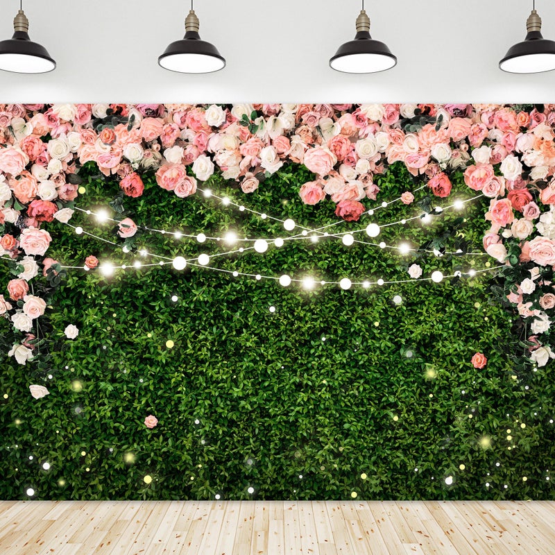 Riyidecor Flower Wall Backdrop 7Wx5H Feet Polyester Fabric Pink Rose Floral Blossom Green Leaves Plant Spring Nature Birthday Women Girls Photography Background Wedding Photo Studio Shoot - Image 5