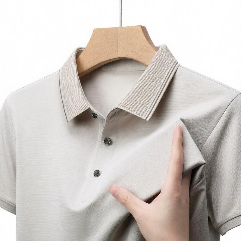Men's Short Sleeve Polo Shirt Business Casual Embossed Casual Top - Image 1