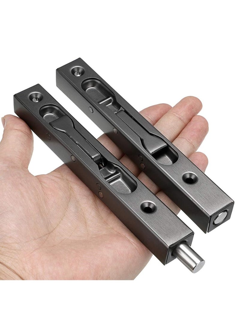 SYOSI 6 Inch Door Bolts, Stainless Steel Concealed Security French Door Locks with Hardwares, Metal Flush Latch Bolts for Composite Wood Double Dummy Door, 2 Pcs  - Image 3