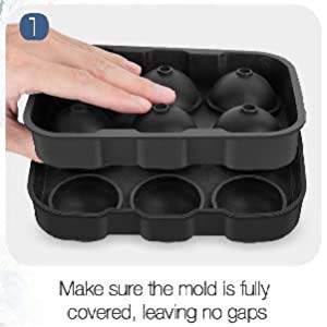 ZEBROC Silicone Round Ice Cube Ball Maker, Silicone 6 Giant Ice Ball Cube Tray Silicone Sphere Mold Bar Whiskey Cocktails Funnel(Black)(7 X 4.7 X 2 Inch) - Image 2