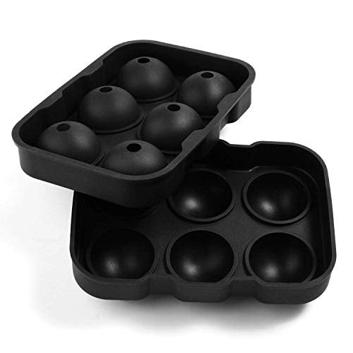 ZEBROC Silicone Round Ice Cube Ball Maker, Silicone 6 Giant Ice Ball Cube Tray Silicone Sphere Mold Bar Whiskey Cocktails Funnel(Black)(7 X 4.7 X 2 Inch) - Image 1