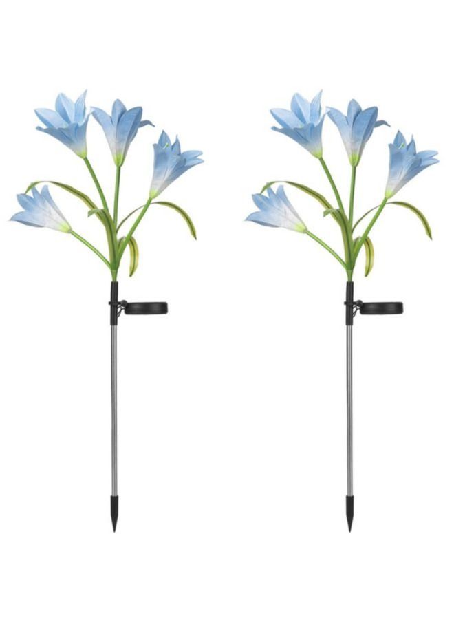 Generic 2 pcs Beautiful Romantic Waterproof Solar Powered LED Simulation Lily Flower Light Lamp Landscape Lighting With Stake For Outdoor Garden Yard Lawn Path Balcony Party Decoration, Blue  - Image 1
