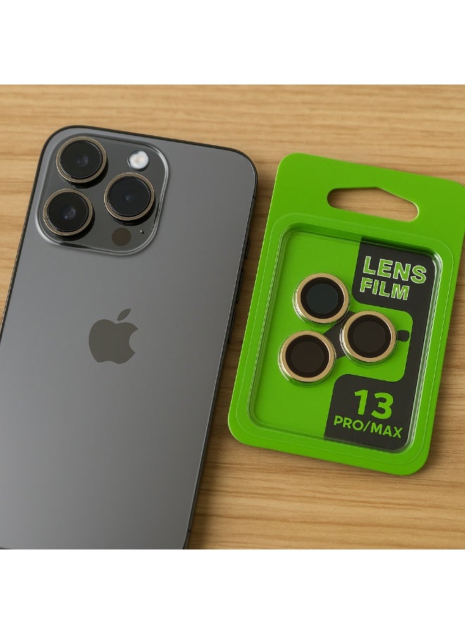 عدسات حماية كاميرا آيفون 13 برو / 13 برو ماكس – معدنية قوية ضد الخدش – لون ذهبي - Image 1