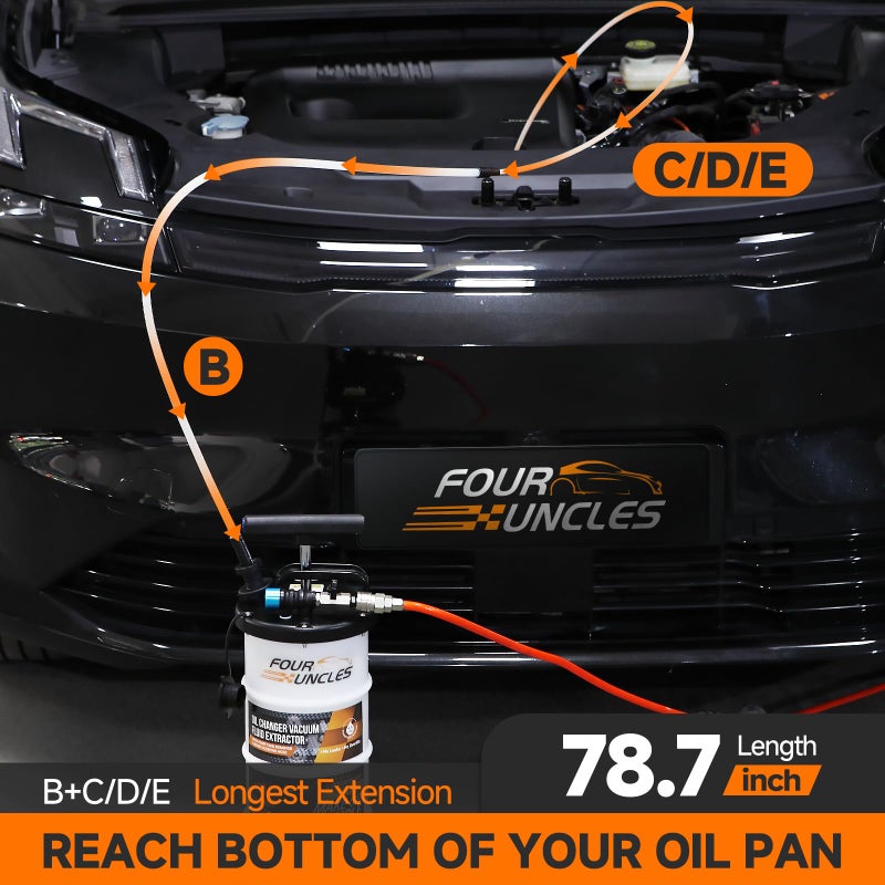 FOUR UNCLES 6.5L Oil Extractor - Pneumatic/Manual Vacumm Fluid Extractor with Pump Tank Remover & 4 Tubes for Oil Change and a Brake Bleeding Hose for Brake Fluid Change - Image 4