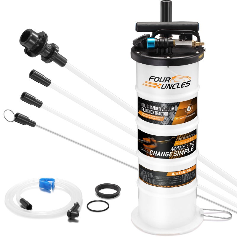 FOUR UNCLES 6.5L Oil Extractor - Pneumatic/Manual Vacumm Fluid Extractor with Pump Tank Remover & 4 Tubes for Oil Change and a Brake Bleeding Hose for Brake Fluid Change - Image 1